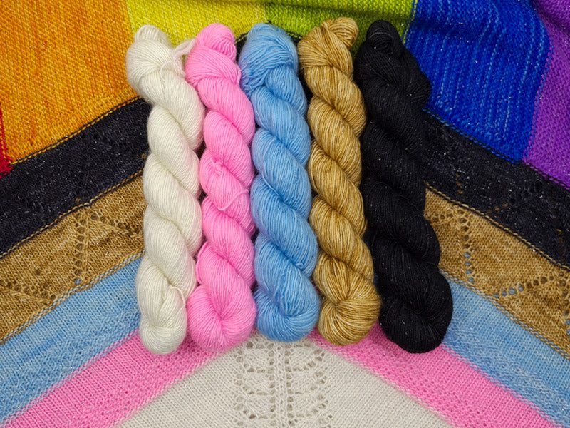 Hand Dyed Yarn Kit for Prideful Shawl by MarinJa Knits Sparkle Singles  4Ply